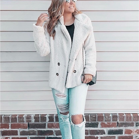 white teddy women jacket plush jacket oversized fit - Picture 4 of 5